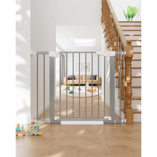 Cumbor 29.7"-40.6" Baby Gate for Stairs, Mom's Choice Awards Winner-Dog Gates for Doorways, Pressure Mounted Auto-Close Pet Gates for Dogs Indoor, Safety Child Gate with Easy Walk Thru Door, Gray