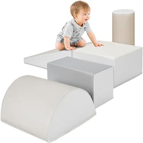 Best Choice Products 5-Piece Kids Climb & Crawl Soft Foam Block Activity Play Structures for Child Development, Color Coordination, Motor Skills - Neutral