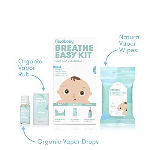 Frida Baby 3-Piece Breathe Easy Sick Day Kit: Vapor Rub, Drops, Wipes for Kids Decongestant Relief