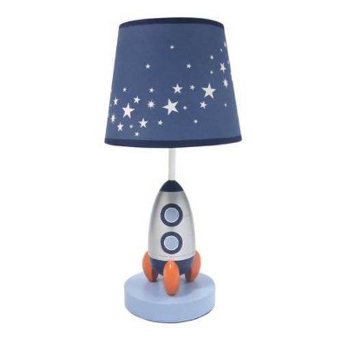 Lambs & Ivy Milky Way Blue/silver Rocket Ship Nursery Lamp With Shade & Bulb