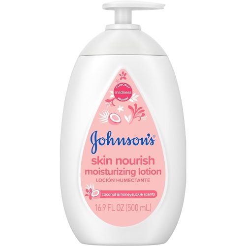 Johnson's Skin Nourish Moisturizing Baby Lotion for Dry Skin with Coconut & Honeysuckle Scents, Gentle, Lightweight Body Lotion for Babies, Kids & Adults, Hypoallergenic, 16.9 fl. oz