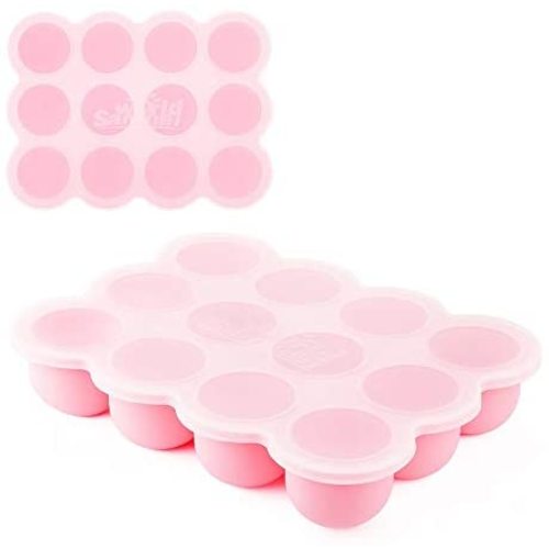 Samuelworld Baby Food Storage Container, 12 Portions x 2.5oz - BPA Free, Silicone Freezer Tray with Lid for Homemade Baby Food, Vegetable, Fruit Puree & Breast Milk Storage - Pink