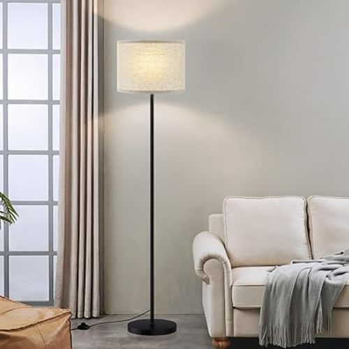 Ambimall 60'' Modern Floor Lamp with Shade, Tall Lamps for Living Room, Bedroom, Office, Dining Room, Beige Shade with Black Pole(Without Bulb)
