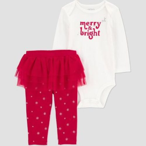 Carter's Just One You® Baby Girls' Christmas 2pc Tutu Merry & Bright Top & Bottom Set - Red 3m