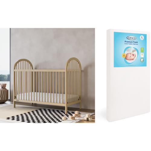 Graco Olivia 3-in-1 Convertible Crib and Premium Crib & Toddler Mattress Bundle, Driftwood