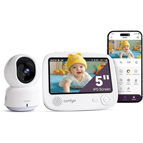 4 Split-Screen Smart 1080p Baby Monitor with 2K Camera and Audio, Hybrid 2.4G Wi-Fi & No Wi-Fi Connection, Night Vision, Motion Detection, Free Smart Phone App, Works with iOS, Android