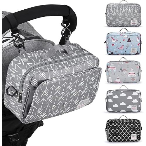 Universal Stroller Caddy Accessories All-in-One Baby Organizer with Insulated Pocket,Capacity for Diapers, Toys & Snacks, Dark Gray