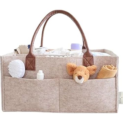 Lily Miles Baby Diaper Caddy Organizer - Nursery Storage Basket for Newborn Essentials Must Haves - Neutral Baby Gifts for Baby Shower Registry Items - Car Organizer for Diapers, Wipes (Sand, Large)