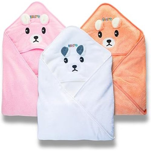 Ioly's Hooded Baby Bath Towels for Newborn Essentials 41" (Large) Set 3 Towel with Hood for Kids Babies Toddler Infant Baby Towels with Hood Cosas para Bebes recien nacidos (White/Pink/Orange)