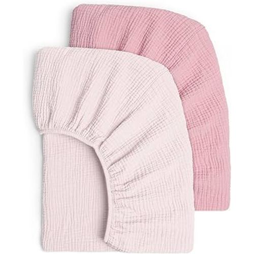 Lulu moon Muslin Crib Sheets - Fitted Crib Mattress Sheets for Boys and Girl - 28"x 52", 2 Pack (Soft Pink & Carnation)
