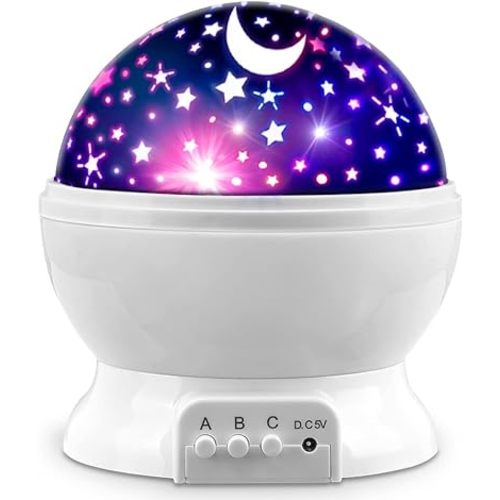 MOKOQI Star Projector Night Lights for Kids, Fun Gifts for 1-4-6-14 Year Old Girl and Boy, Projection Lamp for Kids Bedroom Ceiling, Stars and Moon for Child Asleep Peacefully (White)