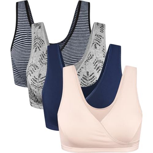 CAKYE 4 Pack Nursing Sleep Bras for Maternity and Breastfeeding Comfort Cotton Bralette