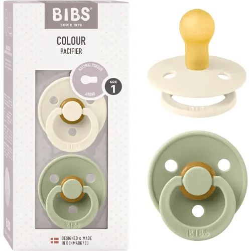 BIBS Pacifiers | Natural Rubber Baby Pacifier | Set of 2 BPA-Free Soothers | Made in Denmark | Sage/Ivory | Size 0-6 Months