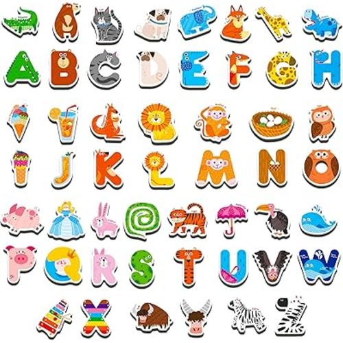 52 Magnetic Letters & Animals, Uppercase Letter Fridge Magnets Refrigerator Decors Alphabet Words Cognition Educational Learning Tool for Kids, Toddlers
