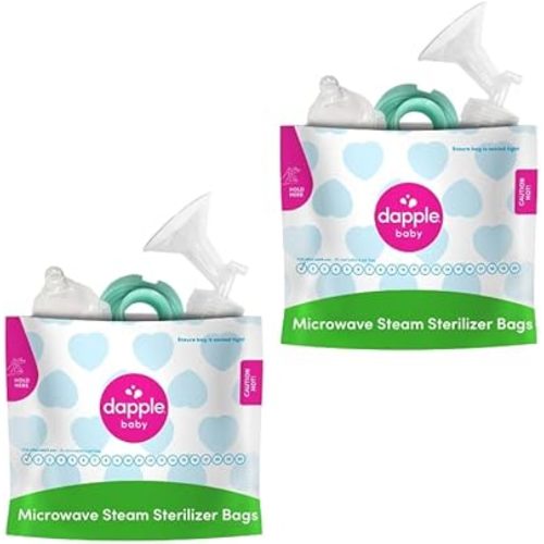 Dapple Baby Microwave Sterilizer Bags, Reusable for Breast Pump Parts & Baby Bottle, 20 Uses Per Bag, Great for Travel & Office, 8 Count (Pack of 2)