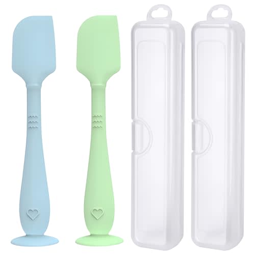 2 Pack Diaper Cream Spatula with Hygienic Travel Case, Butt Spatula Baby with Suction Base, Baby Butt Paste Spatula, Soft Silicone Diaper Rash Cream Applicator Large Size (Blue & Green)