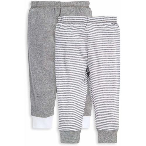 Burt's Bees Baby Unisex Baby, Set of 2, 3-6 Months  Lightweight Knit Infant Bottoms, 100% Organic Cotton - 3-6 Months - Grey Solid/Stripes
