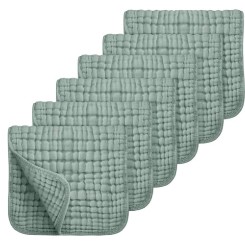 Looxii Muslin Burp Cloths 6 Pack - 20" x 10" - Ultra Soft & Absorbent, 6-Layer 100% Cotton for Spit Up & Drool- Gentle Baby Burping Cloth, Newborn Boys Girls Essentials, Dark Green