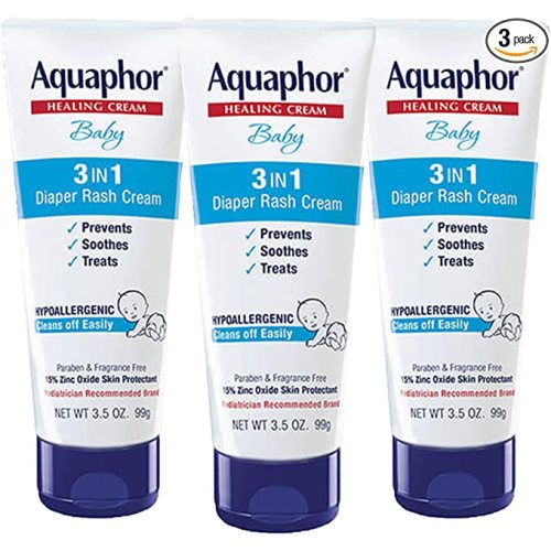 Aquaphor Baby Diaper Rash Cream, 3-in-1 Diaper Rash Relief, 3.5 Oz Tube, Pack of 3