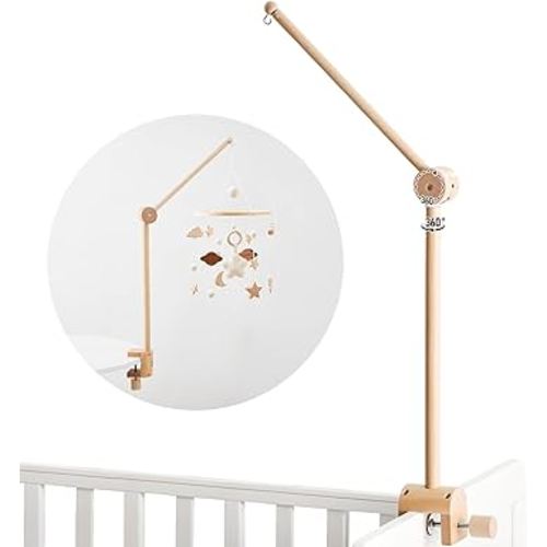 Baby Crib Mobile Arm - Wooden Mobile Arm with Height Adjustable&360° Rotatable Upgraded Arched Base Nursery Mobile Holder for Crib Mobile Hanger Baby Crib Attachment Nursery Decor