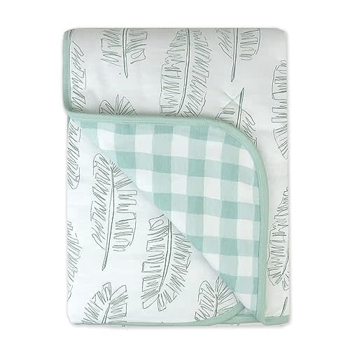 HonestBaby Quilted Baby Blankets Reversible Organic Cotton for Infant Boys, Girls, Unisex, Jumbo Leag Sage, One Size