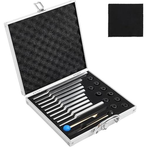 Solfeggio Tuning Forks for Healing, 10 Pcs Silver Unweighted Tuning Forks, Aluminum Alloy Material Tuning Fork Set with Exquisite Aluminum Box, Sound Healing Instruments for DNA Healing