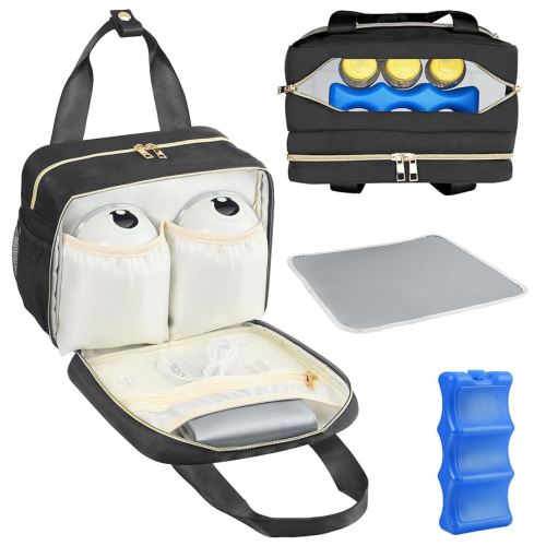 PIIOSER Breastmilk Cooler Bag with Ice Pack, Compatible with Wearable Breast Pumps & Accessories - Portable Pumps Carrying Case for Nursing & Working Moms, Black