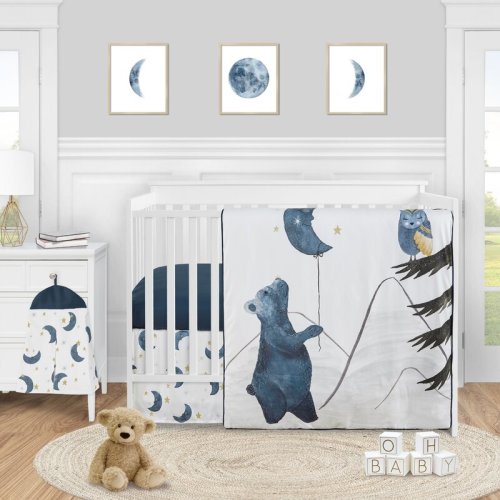 Sweet Jojo Designs Bear and Moon Star 4 Piece Crib Bedding Set & Reviews | Wayfair