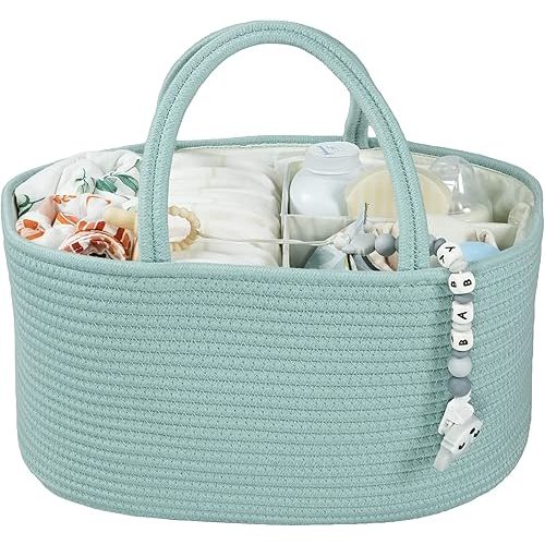 Large Baby Rope Diaper Caddy - Light Green