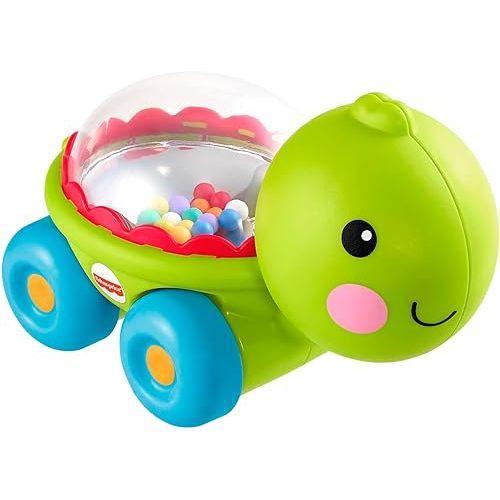 Fisher-Price Baby Crawling Toy Poppity Pop Turtle Push-Along Vehicle with Ball Popping Sounds for Infants Ages 6+ Months