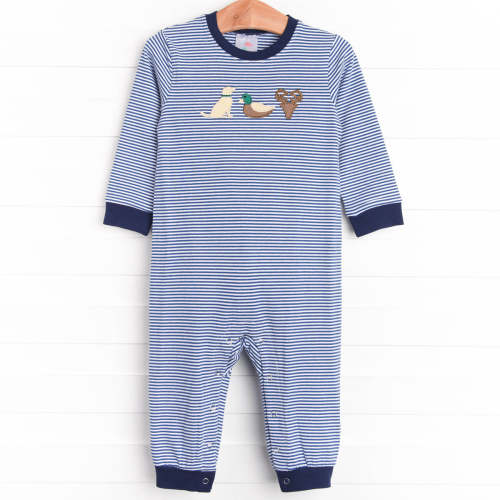 Hudson Hunter Trio Applique Romper, Navy Stripe
–
Stitchy Fish