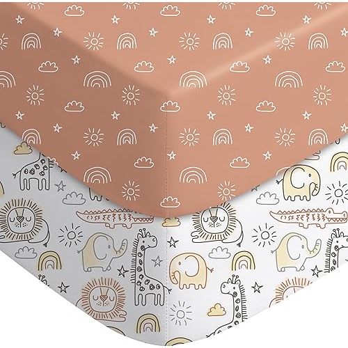 Yoofoss Baby Crib Sheets for Boys Girls, Fitted Crib Sheet 2 Pack for Standard Crib and Toddler Mattress, Super Soft Microfiber Baby Sheet 28x52x8in Animal World