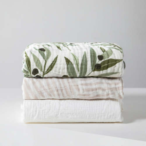 Babyletto All-Stages Midi Crib Sheet in GOTS Certified Organic Muslin Cotton - Color: Oat Stripe or White