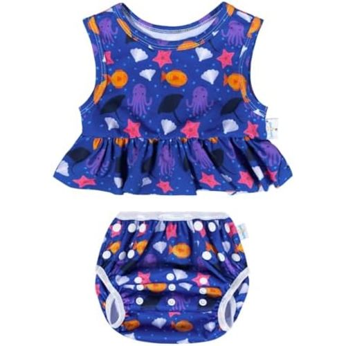 babygoal Baby Girl Swimsuits with Reusable Swim Diaper 2-Piece, Tankini Bathing Suit Swimwear for Infant and Toddler