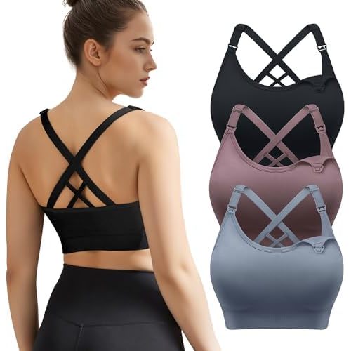 3 Pack Nursing Bras for Breastfeeding, Seamless Maternity Bras for Pregnancy Support Nursing Sports Bra for Yoga