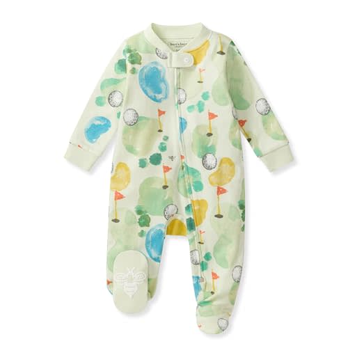 Burt's Bees Baby Boys Sleep and Play Pajamas, 100% Organic Cotton, One-piece PJs, Diagonal Zip Up Loose Fit Footie