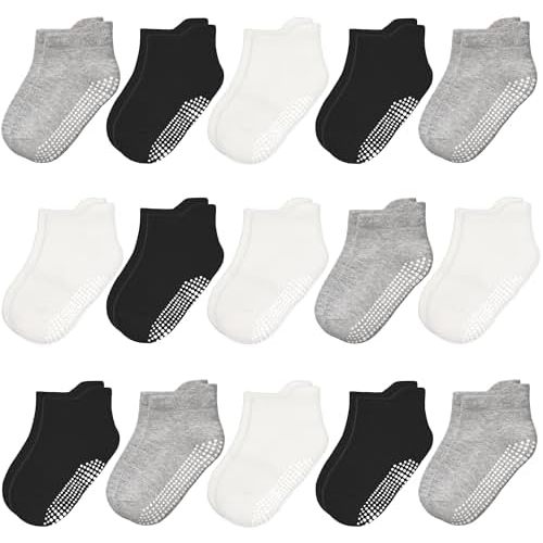 HYCLES Non-Slip Toddler Socks 15 Pairs Non Skid Low Cut Socks for 1-7 Years Anti Skid Ankle Socks for Baby Kids Boys Girls