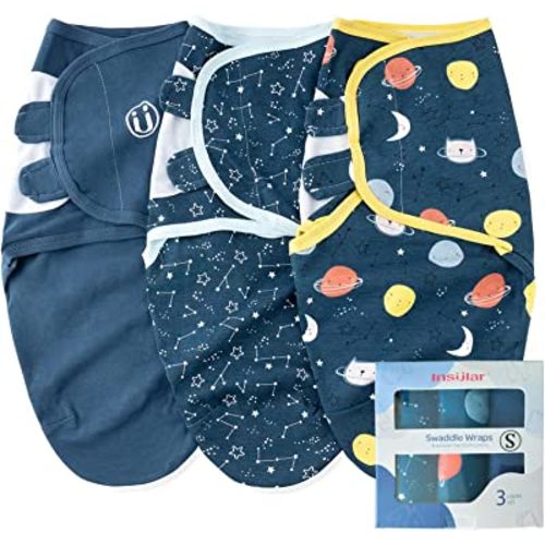 insular Baby Swaddle Sacks, Swaddle Blanket for Newborn and Infant, Adjustable Velcro Set for Boy and Girl, Soft Cotton Baby Sleep Sack 3 Pack (Space, Small(0-3M))