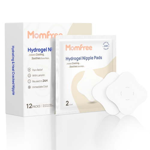 Momfree Hydrogel Nipple Gel Pads for Breastfeeding: Soothing Nursing Pads Reusable Instant Cooling Relief | Promotes Healing Irritated Nipples - 12Packs(24 Count)
