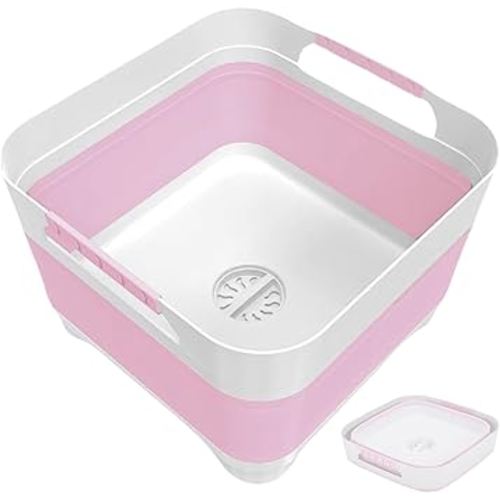 Wash Basin for Baby Bottles, Foldable, Versatile Wash Tub for Kitchen, RV, Outdoor Camping Sink, Sturdy & Easy to Clean, Space Saving Plastic Dish tub (Pink)