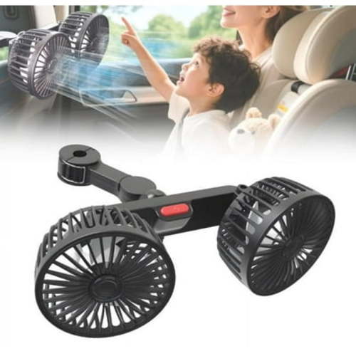 Dual Head Car Fan for Backseat Kids - USB-Powered 3-Speed Cooling Fans, 360° Rotatable Headrest Clip Fan for SUV/Truck/Sedan, Blows Cold Air (1, black)