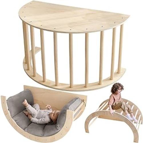 Avrsol Arch Climber with Cushion, Montessori Sensory Table for Kids, Arch Climber for Kids, Wooden Climbing Gym, Rocker Arch Climbing Toy Indoor