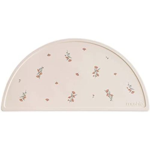mushie Silicone Placemat for Kids | BPA-Free Non-Slip Design (Pink Flowers)