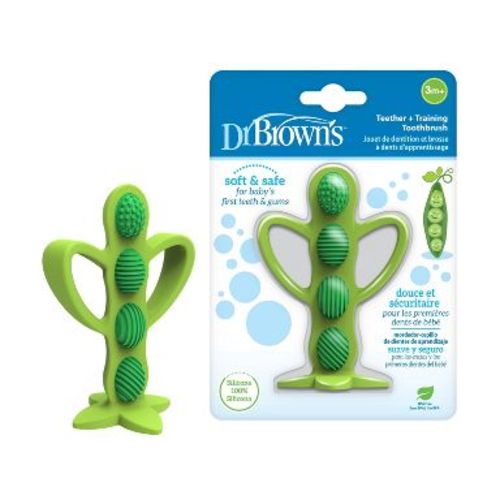 Dr. Brown's Peapod Teether & Training Toothbrush - Soft & Safe Silicone - 3m+
