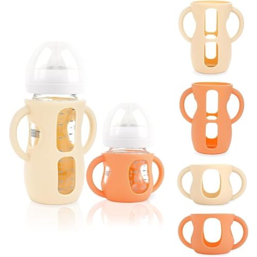 4-Pack Silicone Sleeves for Philips Avent Glass Bottles, BPA-Free Drop-Resistant Baby Bottle Sleeves with Handles, Compatible with Philips Avent Natural Glass Baby Bottles (4 & 8 oz)
