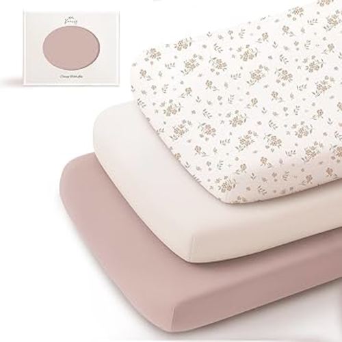 Konssy 3 Pack Stretchy Bassinet Sheets for Baby Girl Boy, Soft Bedside Bassinet Sheets, Compatible with Baby Delight, Dream On Me, AMKE and Other Rectangle Mattress (Blossom)