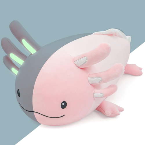 Niuniudaddy 20" Pink Axolotl Weighted Stuffed Animal,Glow in The Dark Giant Axolotl Pillow Plush Toys