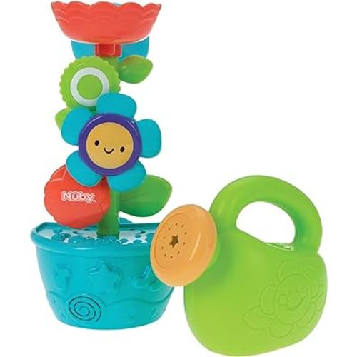 Nuby Flow N' Grow Garden Bath Toy with Flower and Watering Can - Baby Bath Toy for Boys and Girls 18+ Months - Toddler Bath Suction Cup Toy Attaches to Shower Wall