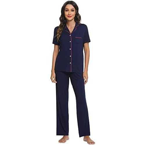 Bamboo Viscose Pajamas Set for Women Soft Button Down Sleepwear Pj Lightweight Lounge Sets Loungewear S-XXL