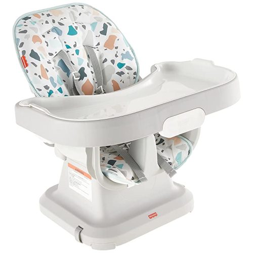 Fisher-Price SpaceSaver Simple Clean High Chair Baby to Toddler Portable Dining Seat with Removable Tray Liner, Pacific Pebble